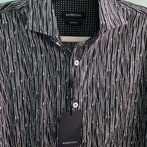 Bugatchi Men's Shirt with Black and White Stripes